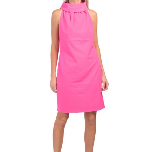 Sail to Sable Hot Pink Mini Cocktail Shift Dress Cowl Neck Preppy Feminine Neon - Picture 1 of 12